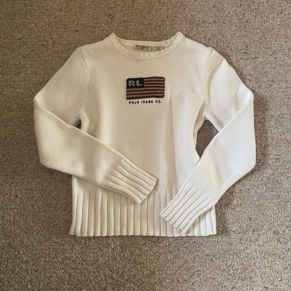Ralph Lauren Cream Sweater with Flag Detail